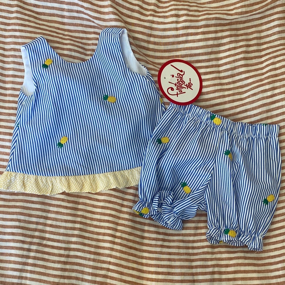 NWT Fantasia Too pineapple stripe blue summer two piece outfit 6 month short top
